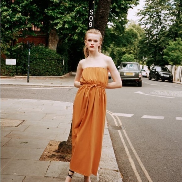 Zara-cotton Turmeric Yellow Tube Midi Dress - Picture 1 of 9